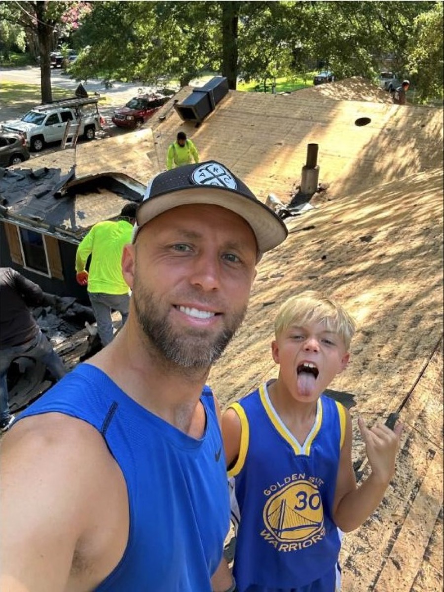 Daniel Allen with his son on a roofing job